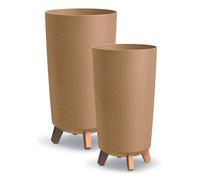Prime Garden® Limbi EKO Lot de 2 pots de fleurs, en plastique, avec insert de drainage, ronds, résistants aux intempéries et au gel, diamètre : 19 cm, diamètre : 24 cm, marron clair