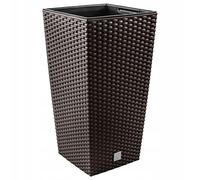 Prime Garden® SquarePotHigh Pot de Fleurs en rotin avec Insert pour la Maison, Le Jardin, la terrasse, la véranda - Carré résistant aux intempéries et au Gel - 20 x 38 cm (Ombre)