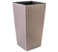 Prime Garden® SquarePotHigh Pot de fleurs en rotin - En plastique - Avec insert pour la maison, le jardin, la terrasse, la véranda - Carré - Résistant aux intempéries et au gel - 17 x 17 x 32 cm -