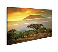 Prime Image sur toile Motif savane du Kilimandjaro Amboseli Kenya Nuages Coucher de soleil Vue Paysage Afrique Tableau mural Déco murale P