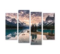Prime Image sur toile Voyageurs Canoë Rocky Mountain Réflexion Maligne Lake Spirit Island Jasper National Park Canada Wa