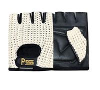 Prime Leather PSS Mitaines Gants Cuir Filet Mailles Homme Femme Vélo Cyclisme Conduite Gants Cuir sans Doublure Gants Tactiles Demi sans Doigts Confortable Rembourré Été Hiver, Noir, Taille M