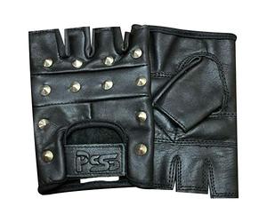 Prime Leather PSS Mitaines Gants Cuir Noir Cloutés Clous Rivets Conduite Vélo Cyclisme Bike Fauteuil Roulant Gants Clous sans Doigts sans Doublure Confortable avec Léger Rembourrage Paume, Taille S