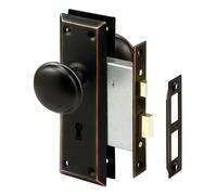 Prime-Line E 2495 Serrure à mortaise à clé avec bouton classique en bronze - Parfait pour remplacer les ensembles de serrures anciennes cassées et plus encore, convient aux portes intérieures de 4,5