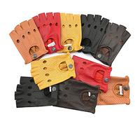 Prime Mitaines Gants Cuir Homme Femme Conduite Mode Chic Gants Tactiles Demi sans Doigts Classique Été Hiver, Noir, Marron, Camel et Autres Couleurs (S, Rouge (Perforés))