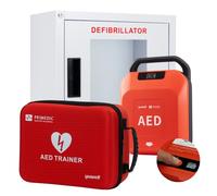 Primedic HeartSave Y Kit d'école avec défibrillateur de premiers secours avec décharge manuelle des chocs + boîte murale intérieure + entraîneur
