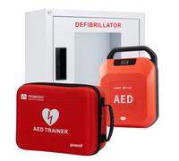 Primedic HeartSave YA, défibrillateur de premiers secours avec libération automatique des chocs, 8 ans de garantie du fabricant + boîtier mural intérieur + entraîneur