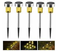 PRIMEGA 5.5CM Solaire en Acier Inoxydable LED Affichage Cour Pelouse Plancher Plug Lampe Lumière Chaude 5pcs