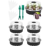 PRIMEGA 5 Pcs Bac à Semis Rond Mini Serre Potager Petite Serre pour Semis de 13 Cellules avec Outils de Plantation et Étiquettes de Plantes - Noir