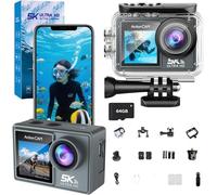 PRIMEGA Caméra Sport + 64gb Memory Card Caméra Sport 5K HD étanche avec WiFi, écran Double, Accessoires Inclus, qualité d'image exceptionnelle, pour Les Aventures en Plein air