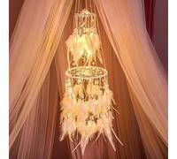 PRIMEGA Dream Catcher carillons éoliens Sen Chambre Bricolage Ornements rêveur Elan Blanc avec des lumières enroulées Autour de Sacs-Cadeaux + Cartes de vœux + Crochets