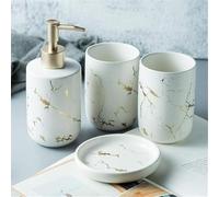 PRIMEGA Ensemble de Toilette de Salle de Bain en céramique décoration de Salle de Bain Ensemble de commodités de Salle de Bain Ensemble de Quatre pièces en marbre Blanc