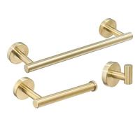 PRIMEGA Ensembles d'Accessoires de Salle de Bains de 3 pièces d’Accessoires Patère à Crochets, Porte Papier Toilettes, Anneau Porte-Serviette en Acier Inoxydable WC Murale- Or brossé