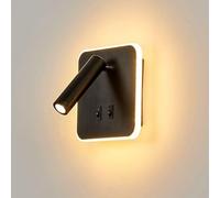 PRIMEGA Lampe de Chevet LED Lampe de Lecture Applique rotative multifonctionnelle avec Interrupteur B038 carré Noir lumière Chaude