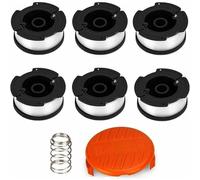 PRIMEGA Lot de 6 bobines de Fil pour Coupe-Bordure Black & Decker - Fil en Nylon - Longueur 9 m - Diamètre 1,65 mm - avec 1 Capuchon et 1 Ressort pour Coupe-Bordure Black & Decker