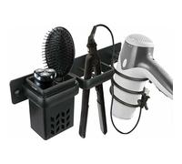 PRIMEGA Sèche-Cheveux Salle De Bain Rangement Porte Accessoires Support Organisateur Ensemble Et Lisseur Accessoire Mural Professionnel en Aluminium pour,D'étagère avec Trous pour Argenté Noir