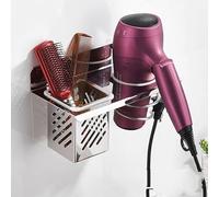 PRIMEGA Sèche-Cheveux Salle de Bain Support Mural sèche-Cheveux Support de Rangement Acier Inoxydable Noir carré Tasse sèche-Cheveux perforé