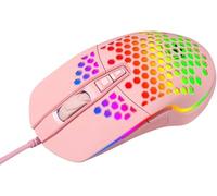 PRIMEGA Souris de Jeu Filaire Ajourée Rose Rétroéclairage Lumineux, 6 Boutons Programmables, Réglage Dpi 4 Niveaux, Souris Ergonomique pour PC Bureau et Ordinateur Portable, Accessoire