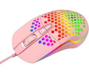PRIMEGA Souris de Jeu Filaire Ajourée Rose Rétroéclairage Lumineux, 6 Boutons Programmables, Réglage Dpi 4 Niveaux, Souris Ergonomique pour PC Bureau et Ordinateur Portable, Accessoire