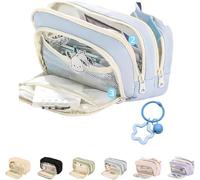 PRIMEGA Trousse à Crayons de Grande Capacité, 3 Compartiments, Bureau, École, Papeterie, Bleu, Décontracté