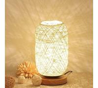 PRIMEGA Veilleuse LED Ficelle en Bois Takraw Lampe de Table Beige Abat-Jour Bouton Interrupteur