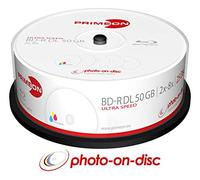 Primeon BD-R DL 50 Go/2-8x Cakebox (25 disques) Photo-on-Disque, Impression à Jet d'encre
