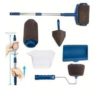 PRIMEPAINTER Lot de 6 rouleaux de peinture avec réservoir, 2 rouleaux de peinture rechargeables, barre télescopique réglable, outil de peinture coudé, plateau, récipient de remplissage et rouleau de