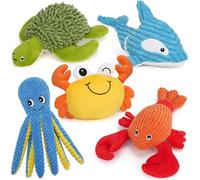 PrimePets Lot de 5 jouets en peluche pour chiens et chiots avec couineur - Jouet interactif pour chien (animaux marins)
