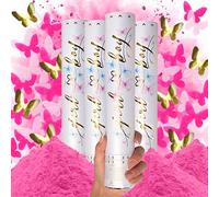 PrimePure Canon à Confettis Gender Reveal - Confettis Papillon Rose & Poudre Biodégradable - Lot de 4 - Bombes Fumigènes pour Fête Fille