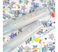 PrimePure Canon Confettis Étoiles Argentées - Lot de 2 - Etoile Argente Canon a Confetti pour Nouvel An 2026, Fete, Anniversaires, et Événements Festifs - Party Poppers Métallique Confetti