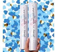 PrimePure Canon Confettis Gender Reveal - Confetti en Forme de Cœur - Bleu, Lot de 2 - Canon a Confettis pour Annonce Grossesse, Annonce Sexes Bébé Garçon