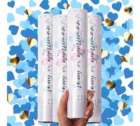 PrimePure Canon Confettis Gender Reveal - Confetti Coeur Papier - Bleu, Lot de 4 - Canon a Confettis pour Annonce Grossesse, Annonce Sexes Bébé Garcon, Fête de la Revelation Sex Bebe