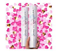 PrimePure Canon Confettis Gender Reveal - Confetti Coeur Papier - Rose, Lot de 2 - Canon a Confettis pour Annonce Grossesse, Annonce Sexes Bébé Fille, Fête de la Revelation Sex Bebe