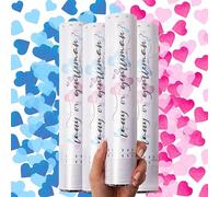 PrimePure Canon Confettis Gender Reveal, Cœurs Rose & Bleu, Lot de 4