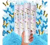 PrimePure Canon à Confettis Gender Reveal - Poudre Biodégradable & Confettis en Forme de Papillon - Bleu, Lot de 4 - Bombes Fumigènes pour Fête Garçon