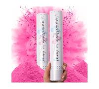 PrimePure Canon Confettis Gender Reveal - Poudre Biodegradables Fumigène - Rose, Lot de 2 - Canon a Confettis Bombe Fumigene Gender Reveal pour Annonce Sexes Bébé Fille