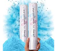 PrimePure Canon Confettis Gender Reveal Poudre Bleu Biodegradable, Lot de 2 | Poudre bleue, fumigène, idéal pour gender reveal bombe, annonce grossessee, baby shower garçon, intérieur et extérieur.