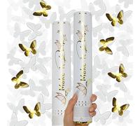 PrimePure Canon Confettis Papillon Blancs et Dorés - Lot de 2 - Canon a Confettis pour Nouvel An 2026, Mariages, Anniversaire, Fete - Party Poppers Confetti Mariage Fiançailles Cotillons