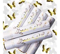 PrimePure Canon Confettis Papillon Blancs et Dorés - Lot de 6 - Canon a Confettis pour Mariages, Anniversaire, Fete et Événements Festifs - Party Poppers Confetti Mariage Fiançailles Cotillons