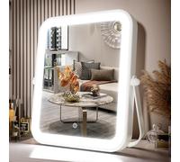 PRIMETEK Miroir de courtoisie LED avec coffret cadeau, miroir de maquillage Hollywood éclairé, miroir de maquillage portable avec lumières, éclairage 3 couleurs, grossissement x5, pour coiffeuse,