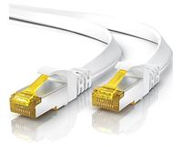 Primewire - 1m Câble réseau Cat 7 Plat, Câble Ethernet 1 mètre, Gigabit réseau Local LAN 10 Gbps, Câbles de Connexion Patch, Câbles de Pose Cat7 Brut U FTP PiMF fiches RJ45 Compatible Cat 5 6, Blanc