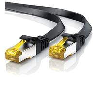Primewire - 2m Câble réseau Cat 7 Plat, Câble Ethernet 2 mètres, Gigabit réseau Local LAN 10 Gbps, Câbles de Connexion Patch, Câbles de Pose Cat.7 Brut U FTP PiMF fiches RJ45 Compatible Cat 5 6, Noir