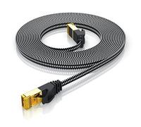 Primewire - 2m Câble réseau plat Cat 7 RJ 45 - Câble LANGigabit Ethernet - Revêtement en tissu tressé noir- 10Gbps - Câble de patch 600Mhz - U/FTP - Compatible avec Modem routeur Switch PC Box