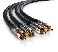 Primewire - Câble Audio stéréo Cinch de 2 m - Câble coaxial entrée Aux - 2 x RCA mâle vers 2 x RCA mâle - Fiches plaquées Or de précision - Blindage continu - conducteur en cuivre sans oxygène,2m,Noir