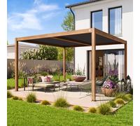 PRIMEYARD 4x4m Pergola aspect bois, lames en anthracite orientables - (400131)