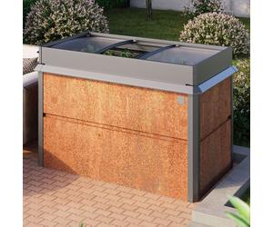 PRIMEYARD Design 150 x 85 x 77 cm Carré potager surélevé, acier corten, aspect rouille, inclus une mini serre et une protection anti-limaces - (GFPV00794)