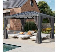 PRIMEYARD Luma 3x4 m Tonnelle de jardin, Aluminium, toit rigide, gris - (300664)