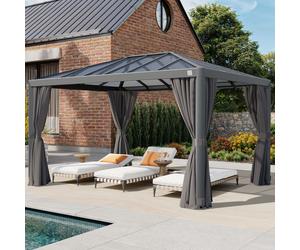 PRIMEYARD Luma 3x4 m Tonnelle de jardin, Aluminium, toit rigide, gris - (300664)