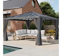 PRIMEYARD Luma 4x4 m Tonnelle de jardin, Aluminium, toit rigide, gris - (300666)