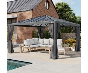 PRIMEYARD Luma 4x4 m Tonnelle de jardin, Aluminium, toit rigide, gris - (300666)